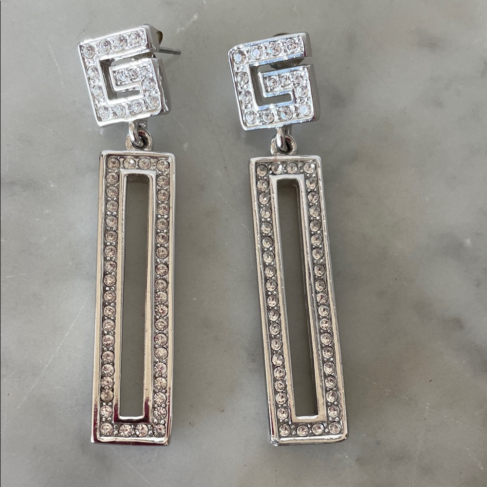 GIVENCHY G Logo Susan Caplan Silver Crystal Drop Post Statement Earrings